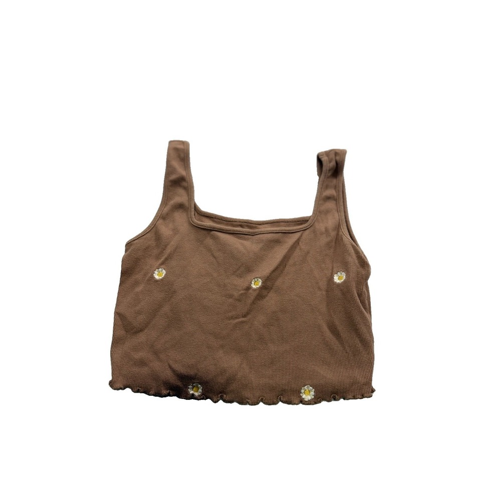 Homegirl Society Crop Top Tank Size M Brown Daisies Festival Beach Flowers